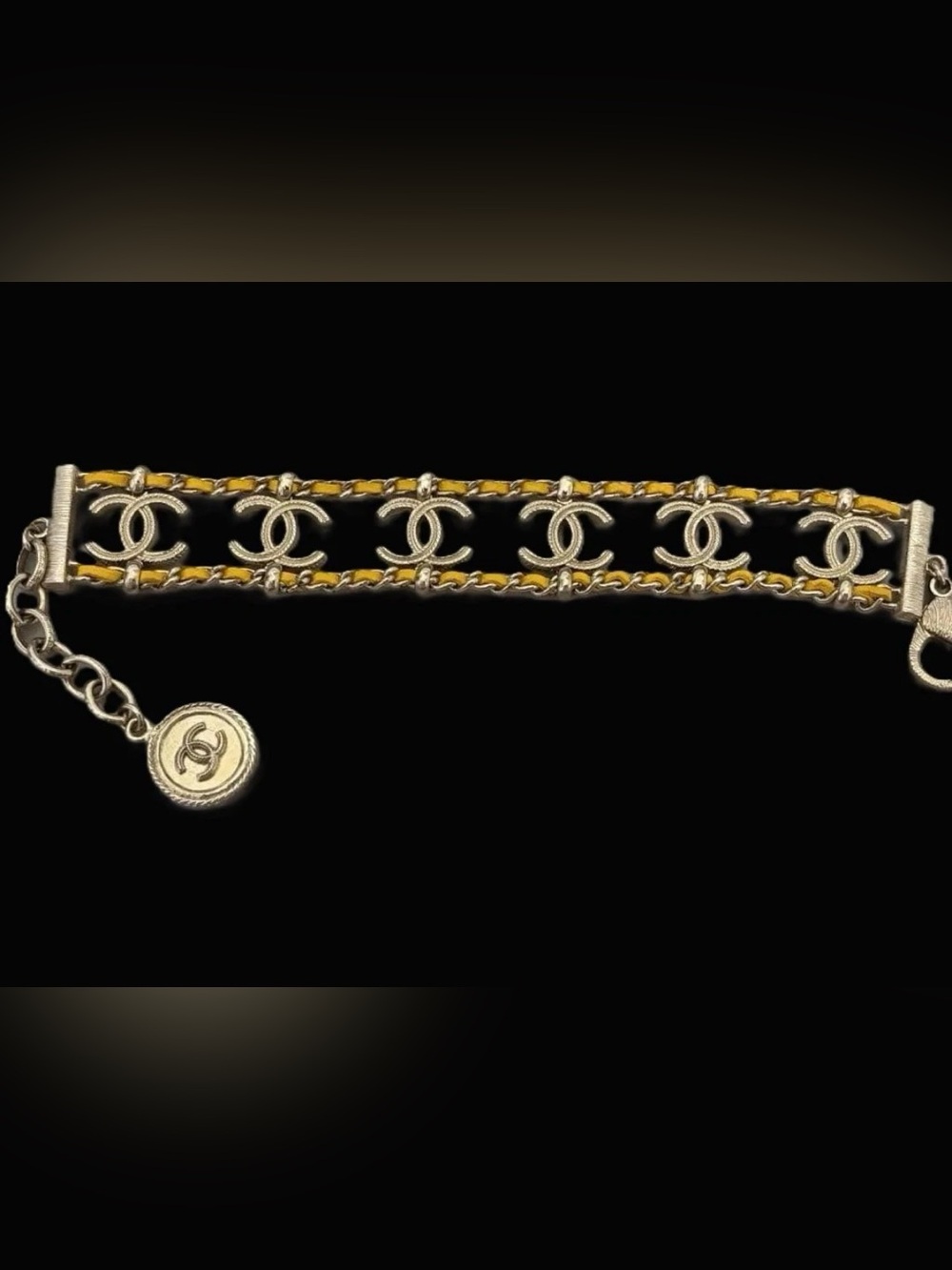 Chanel Yellow Leather and Gold Bracelet